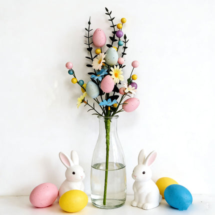 2-Piece Daisy eucalyptus leaves Easter Artificial Floral Arrangement with Decorative Egg Accents – Ready-to-Display Spring Holiday Decoration