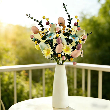 2-Piece Tulip Easter Artificial Floral Arrangement with Decorative Egg Accents – Ready-to-Display Spring Holiday Decoration