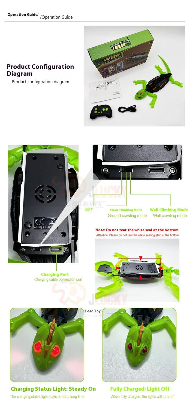 RC Wall Climbing Gecko Toy Anti-Gravity Remote Control Lizard with LED Eyes 360 Stunt Rotation – product detail