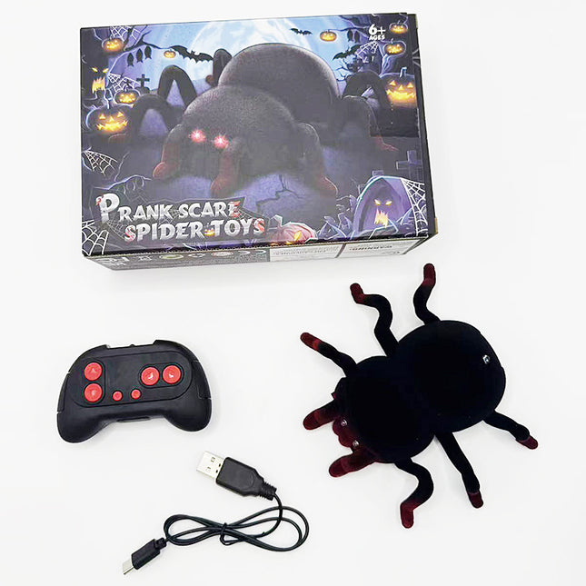 RC Wall Climbing Spider Toy Realistic Fuzzy Tarantula Anti-Gravity Remote Control Prank Bug with LED Eyes