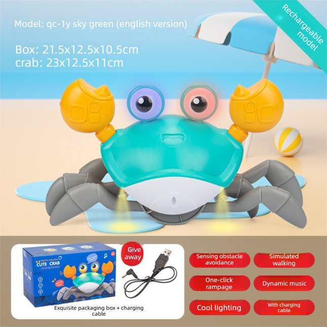 Electric Induction Crawling Crab Baby Toy Interactive Obstacle Avoidance Moving Pet with Music & Light USB