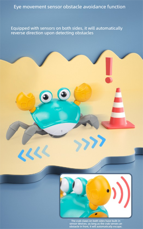 Electric Induction Crawling Crab Baby Toy Interactive Obstacle Avoidance Moving Pet with Music & Light USB – product detail