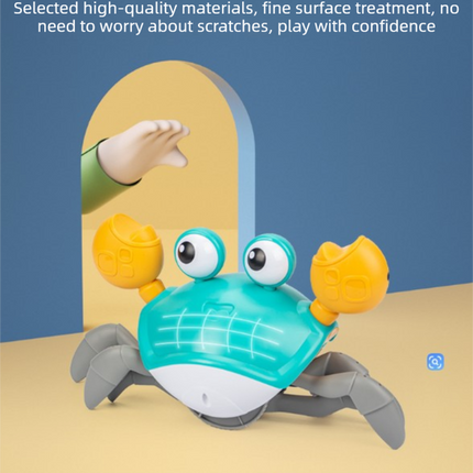 Electric Induction Crawling Crab Baby Toy Interactive Obstacle Avoidance Moving Pet with Music & Light USB Rechargeable Tummy Time Gift Sky Green