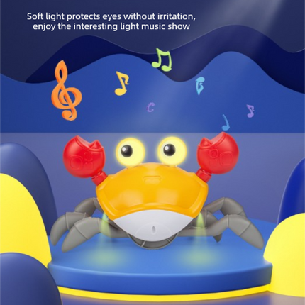 Electric Induction Crawling Crab Baby Toy Interactive Obstacle Avoidance Moving Pet with Music & Light USB Rechargeable Tummy Time Gift Sun Orange