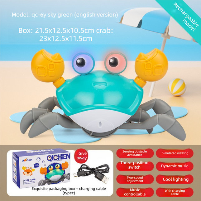 Upgraded Induction Crawling Crab Baby Toy with Silent Mode & Speed Control USB-C Rechargeable Obstacle