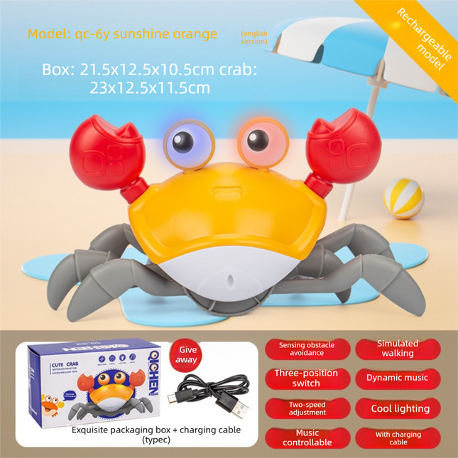 Upgraded Induction Crawling Crab Baby Toy with Silent Mode & Speed Control USB-C Rechargeable Obstacle