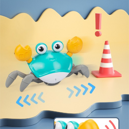 Upgraded Induction Crawling Crab Baby Toy with Silent Mode & Speed Control USB-C Rechargeable Obstacle Avoidance Tummy Time Pet Sun Orange