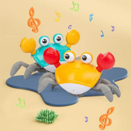 Upgraded Induction Crawling Crab Baby Toy with Silent Mode & Speed Control USB-C Rechargeable Obstacle Avoidance Tummy Time Pet Sun Orange