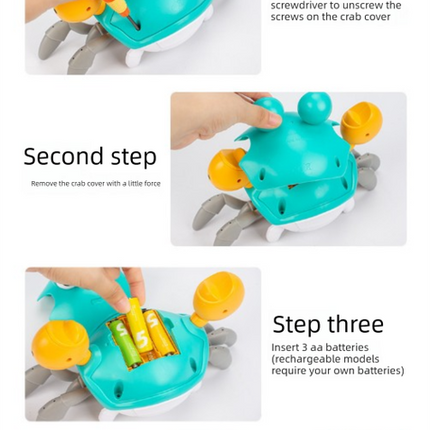 Electric Induction Crawling Crab Baby Toy Battery Operated with Silent Mode Music Off Switch Obstacle Avoidance Tummy Time Gift Sky Green