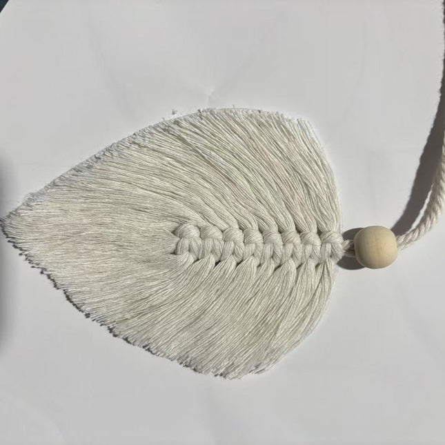 4 PCS Macrame Leaf Wall Hanging Set Handmade Cotton Boho Feather Ornaments Green & Beige for Nursery Home – product detail
