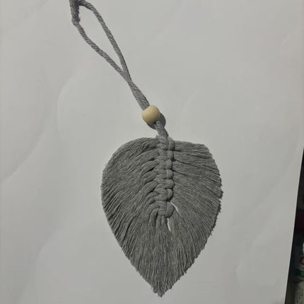 4 PCS Macrame Leaf Wall Hanging Set Handmade Cotton Boho Feather Ornaments Green & Beige for Nursery Home Decor