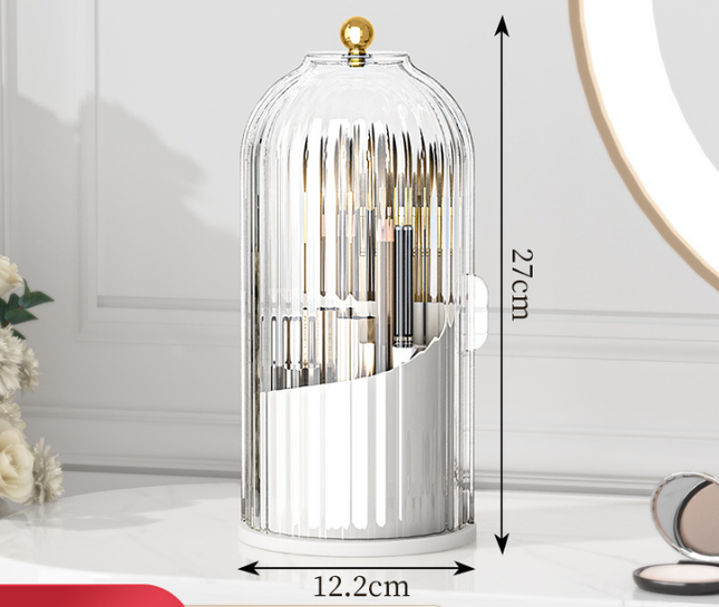 360 Degree Rotating Makeup Brush Organiser with Dustproof Lid Clear Cosmetic Storage Cylinder for Vanity
