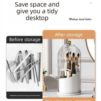 360 Degree Rotating Makeup Brush Organiser with Dustproof Lid Clear Cosmetic Storage Cylinder for Vanity Dressing Table Transparent White