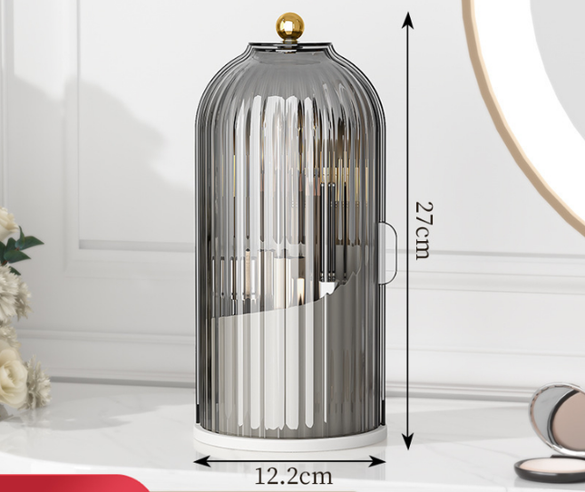 360 Degree Rotating Makeup Brush Organiser with Dustproof Lid Clear Cosmetic Storage Cylinder for Vanity