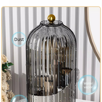 360 Degree Rotating Makeup Brush Organiser with Dustproof Lid Clear Cosmetic Storage Cylinder for Vanity Dressing Table Transparent Grey