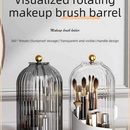 2 PCS Rotating Makeup Brush Organiser Set Dustproof Cosmetic Storage Holder White & Grey Duo for Vanity Bathroom
