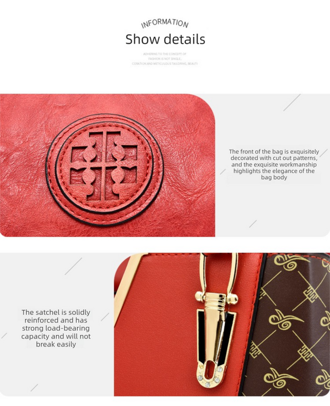 2 PCS Women's Handbag Set PU Leather Tote & Crossbody Purse Fashion Splicing Design Red – product detail