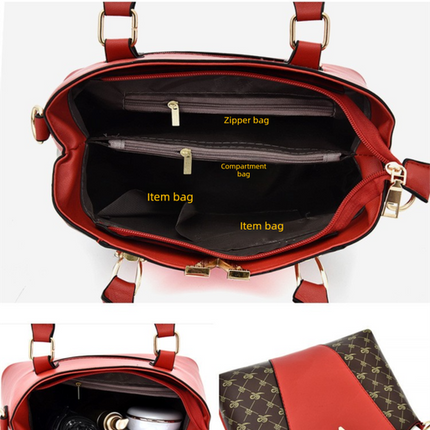 2 PCS Women's Handbag Set PU Leather Tote & Crossbody Purse Fashion Splicing Design Red