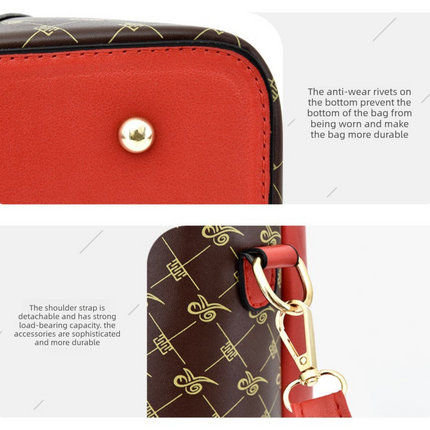 2 PCS Women's Handbag Set PU Leather Tote & Crossbody Purse Fashion Splicing Design Golden