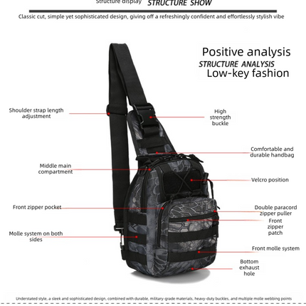Tactical Sling Bag Tan Python Camo 600D Waterproof Crossbody Backpack MOLLE EDC Shoulder Pack for Hiking Camping