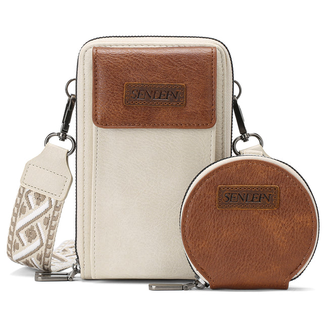 Women's Crossbody Phone Bag with Coin Pouch PU Leather Shoulder Purse Adjustable Wide Strap for Travel &