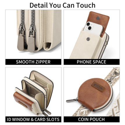 Women's Crossbody Phone Bag with Coin Pouch PU Leather Shoulder Purse Adjustable Wide Strap for Travel & Daily Use White & Brown