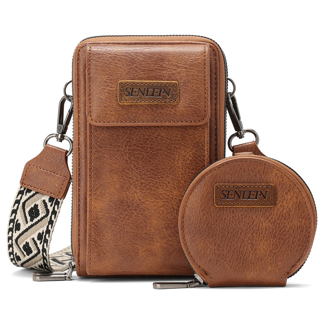 Women's Crossbody Phone Bag with Coin Pouch PU Leather Shoulder Purse Adjustable Wide Strap for Travel &