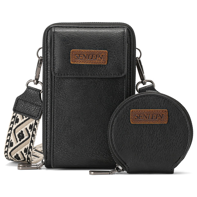 Women's Crossbody Phone Bag with Coin Pouch PU Leather Shoulder Purse Adjustable Wide Strap for Travel &