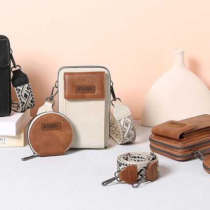 Women's Crossbody Phone Bag with Coin Pouch PU Leather Shoulder Purse Adjustable Wide Strap for Travel & Daily Use Black
