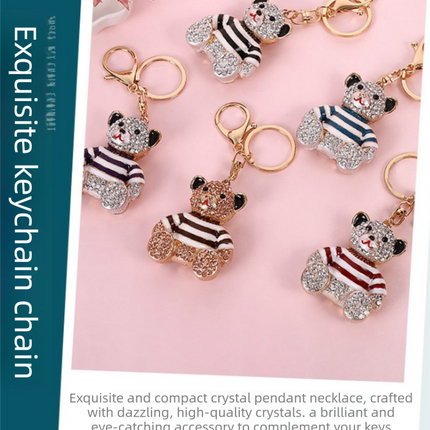 Black Stripe Crystal Bear Keychain Sparkly Rhinestone Bag Charm Cute Alloy Keyring Gift