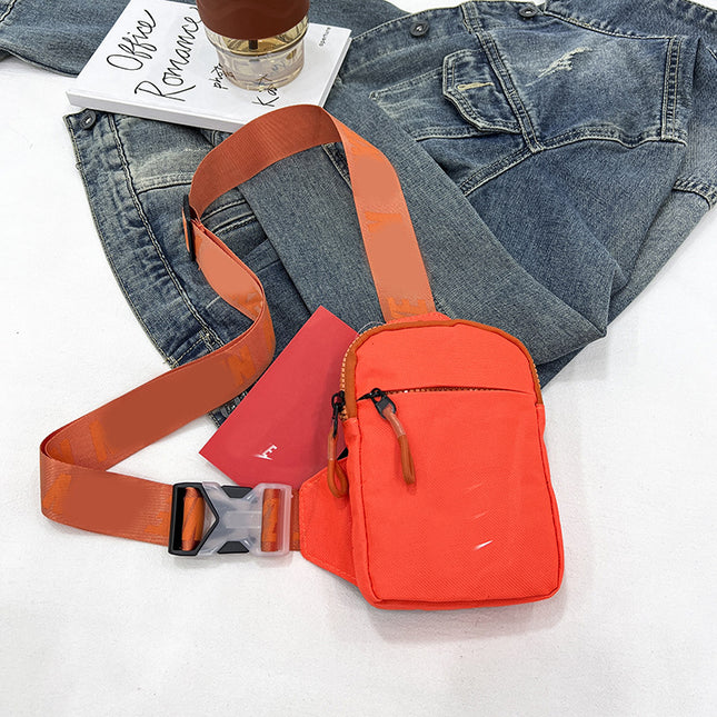 Unisex Mini Nylon Crossbody Sling Bag Chest Pouch Adjustable Wide Strap Lightweight Orange for Travel