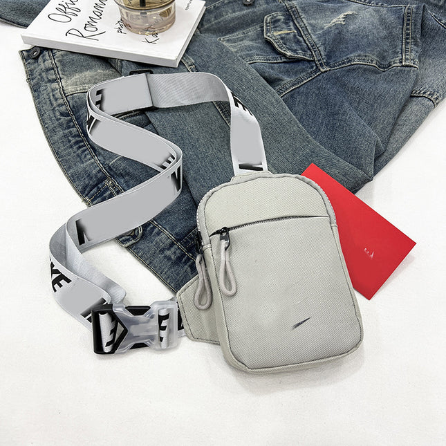 Unisex Mini Nylon Crossbody Sling Bag Chest Pouch Adjustable Wide Strap Lightweight Grey for Travel Sports
