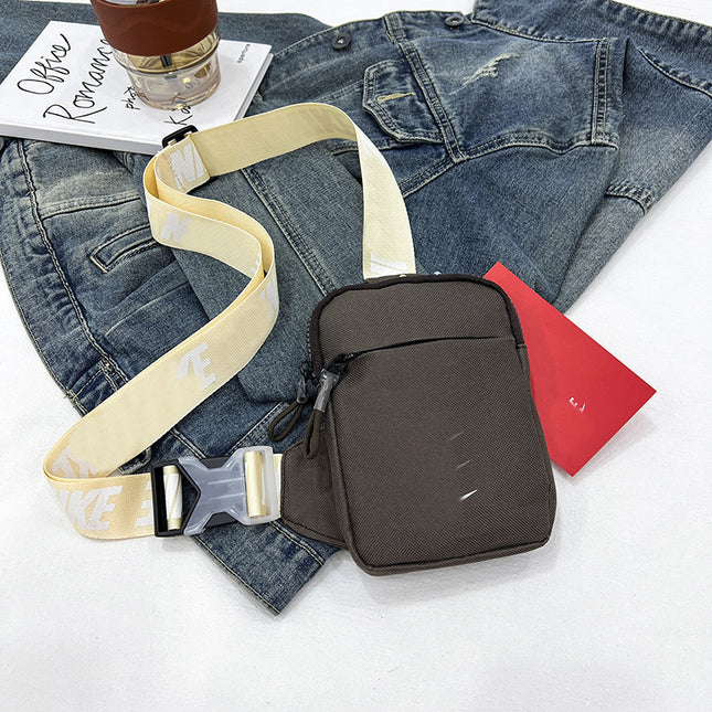 Unisex Mini Nylon Crossbody Sling Bag Chest Pouch Adjustable Wide Strap Lightweight Coffee for Travel