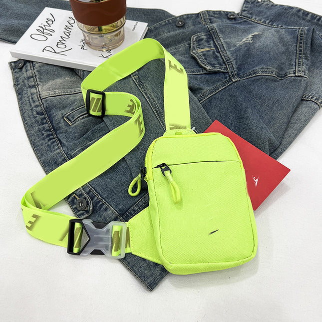 Unisex Mini Nylon Crossbody Sling Bag Chest Pouch Adjustable Wide Strap Lightweight Bright Green for Travel