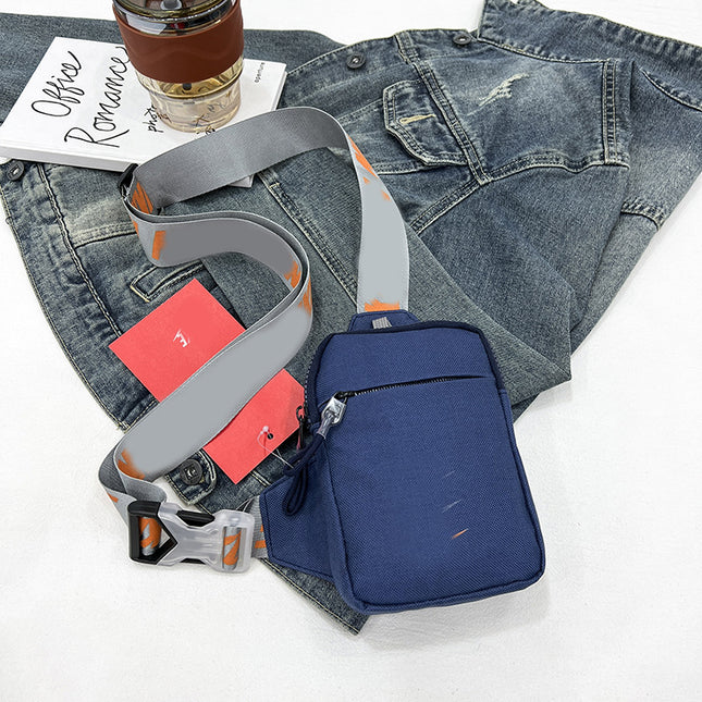 Unisex Mini Nylon Crossbody Sling Bag Chest Pouch Adjustable Wide Strap Lightweight Blue for Travel Sports