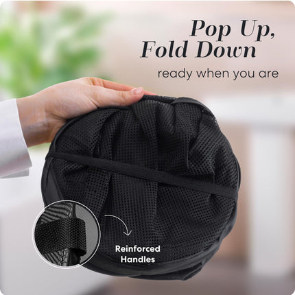 2 PCS Mesh Pop Up Laundry Hamper Collapsible Washing Basket with Side Pocket & Reinforced Handles Portable Dirty Clothes Bin for Dorm Travel & Toy Storage (Black & Grey)
