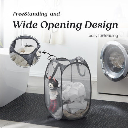 2 PCS Mesh Pop Up Laundry Hamper Collapsible Washing Basket with Side Pocket & Reinforced Handles Portable Dirty Clothes Bin for Dorm Travel & Toy Storage (Sky Blue & Pink)