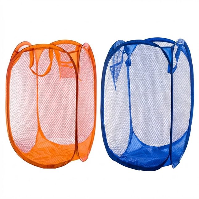 2 PCS Mesh Pop Up Laundry Hamper Collapsible Washing Basket with Side Pocket & Reinforced Handles (Dark