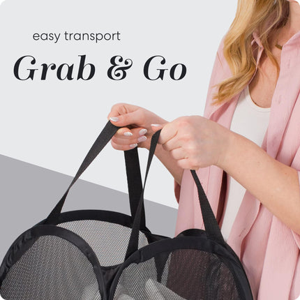 2 PCS Mesh Pop Up Laundry Hamper Collapsible Washing Basket with Side Pocket & Reinforced Handles Portable Dirty Clothes Bin for Dorm Travel & Toy Storage (Green & Red)