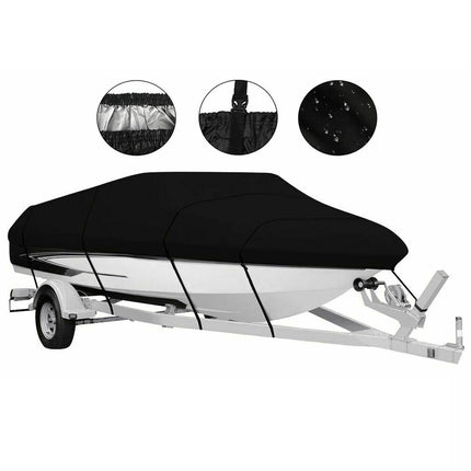 20-22ft Waterproof Boat Cover Trailerable V-Hull Runabout UV Resistant Marine Grade Storage Tarpaulin with Straps (Black, 700cm x 320cm)