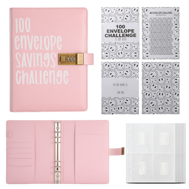 100 Envelope Savings Challenge Binder with Password Lock A5 Cash Stuffing Budget Planner Book Money