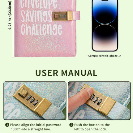 100 Envelope Savings Challenge Binder with Password Lock A5 Cash Stuffing Budget Planner Book Money Organizer for Couples (Pink)