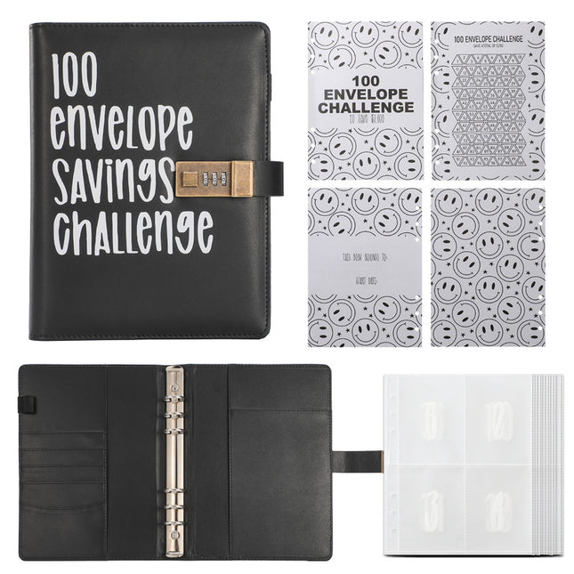 100 Envelope Savings Challenge Binder with Password Lock A5 Cash Stuffing Budget Planner Book Money