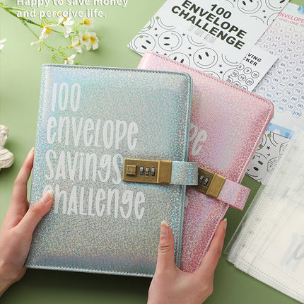100 Envelope Savings Challenge Binder with Password Lock A5 Cash Stuffing Budget Planner Book Money Organizer for Couples (Black)