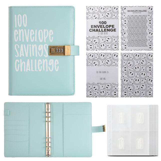 100 Envelope Savings Challenge Binder with Password Lock A5 Cash Stuffing Budget Planner Book Money