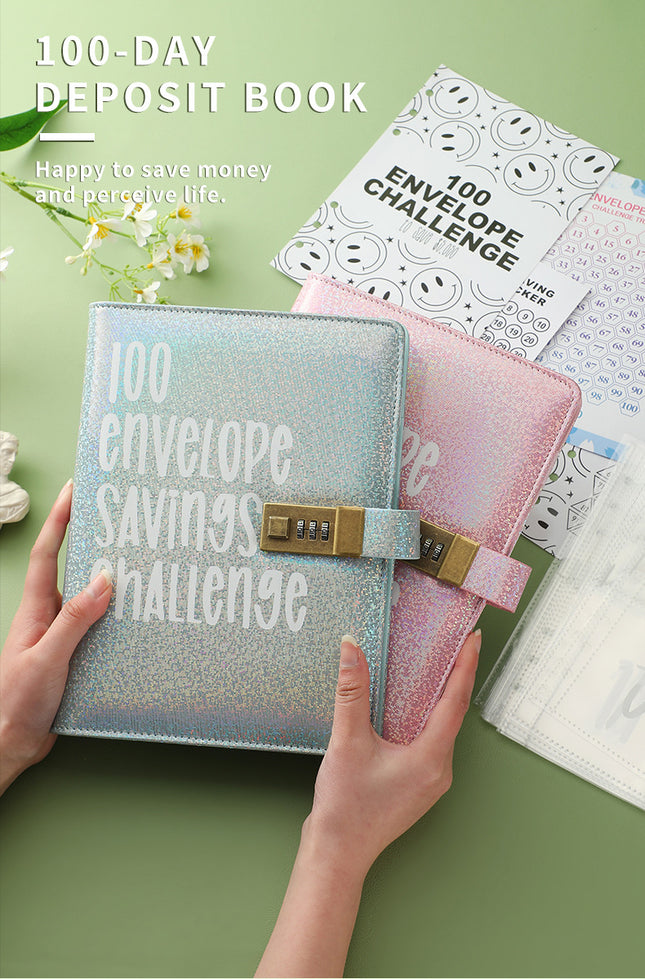 100 Envelope Savings Challenge Binder with Password Lock A5 Cash Stuffing Budget Planner Book Money – product detail