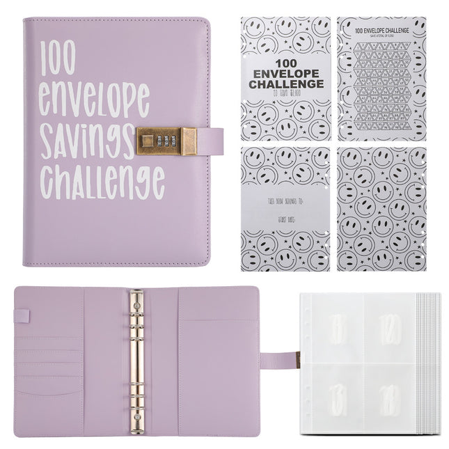 100 Envelope Savings Challenge Binder with Password Lock A5 Cash Stuffing Budget Planner Book Money