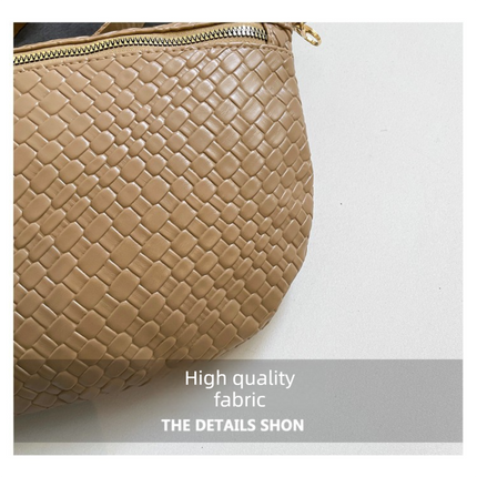 Women's Woven Crossbody Dumpling Bag Soft Vegan Leather Chest Waist Pack with Wide Adjustable Strap for Travel & Festivals (Black)