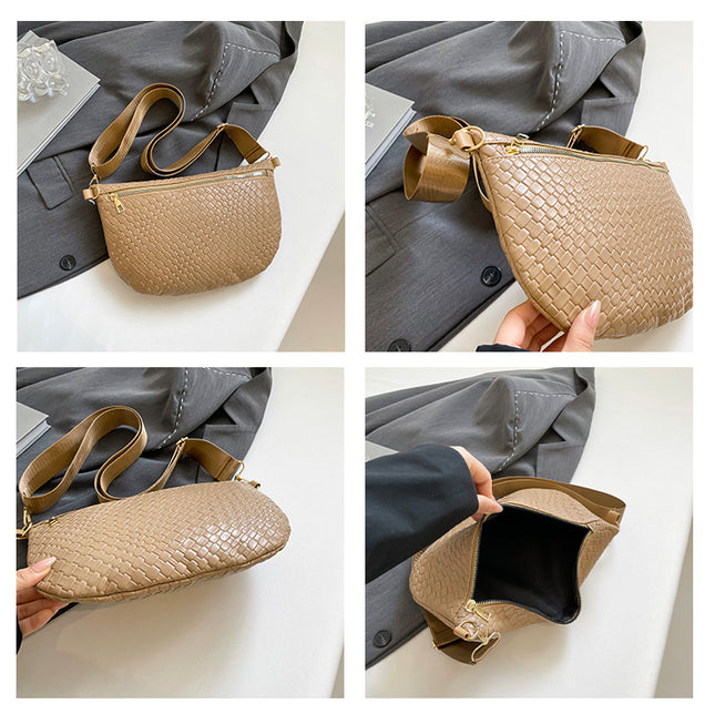 Women's Woven Crossbody Dumpling Bag Soft Vegan Leather Chest Waist Pack with Wide Adjustable Strap for – product detail