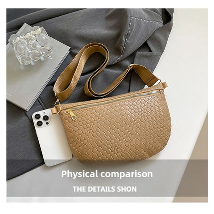 Women's Woven Crossbody Dumpling Bag Soft Vegan Leather Chest Waist Pack with Wide Adjustable Strap for – product features